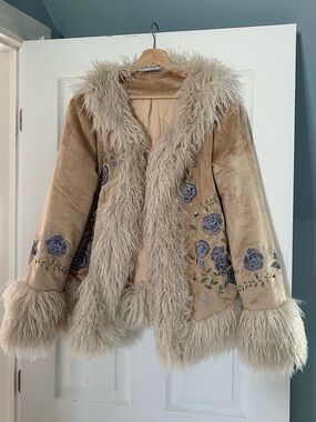 Penny Lane Faux Fur Embroidered Coat